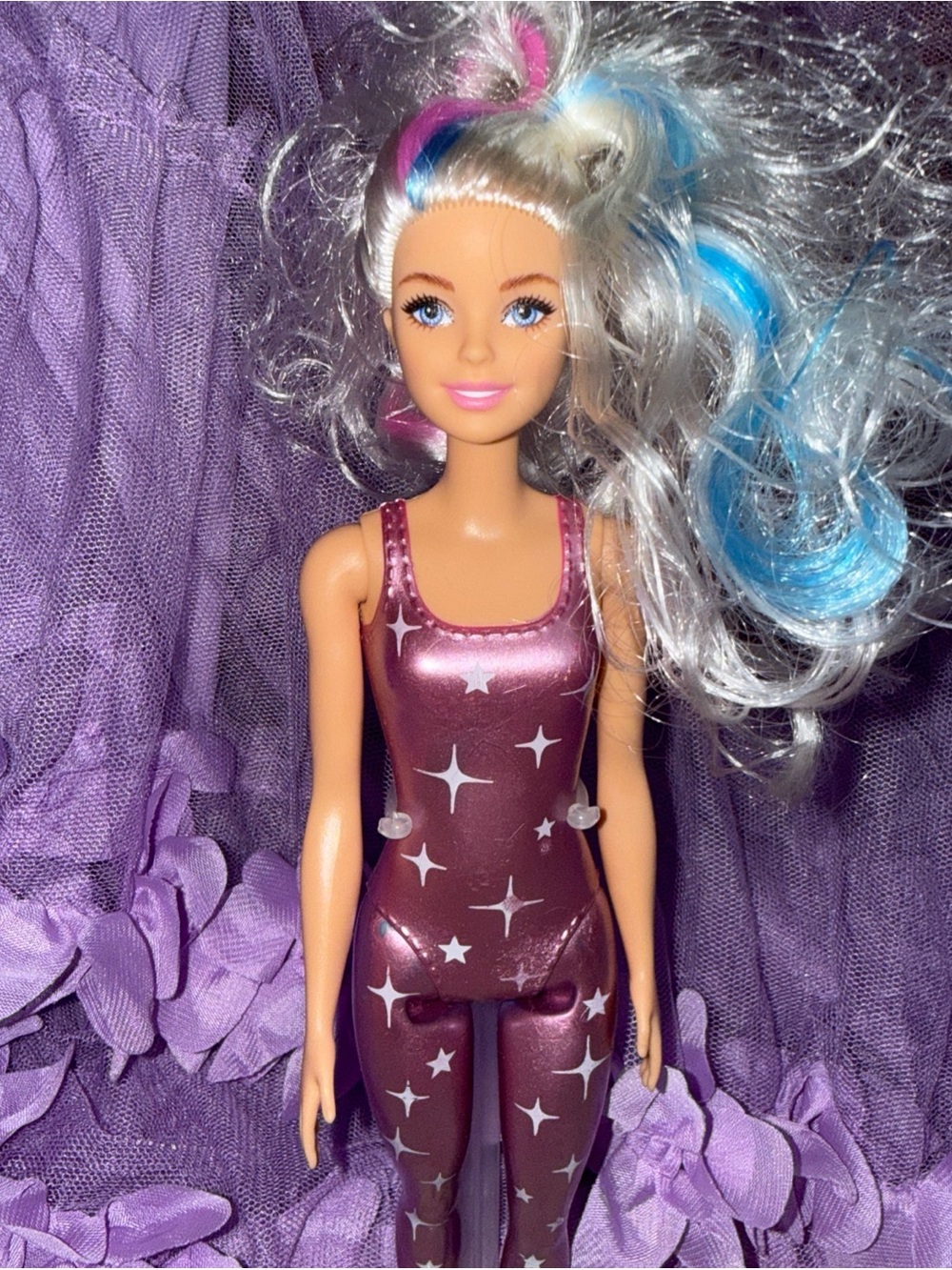 Barbie Mattel 2013 pink blue color in hair wearing bodysuit